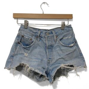 Levi's Blue 501 Distressed High-Rise Button-Fly Denim Shorts Size 24